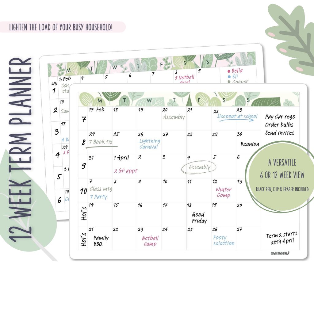 TERM PLANNER - 6 WEEK VIEW Lush Leaves Mint