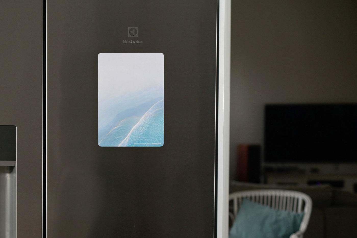 Fridge with an A4 memo whiteboard planner coastal image