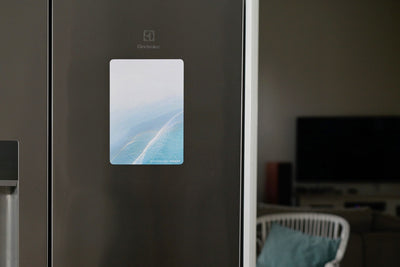 Fridge with an A4 memo whiteboard planner coastal image