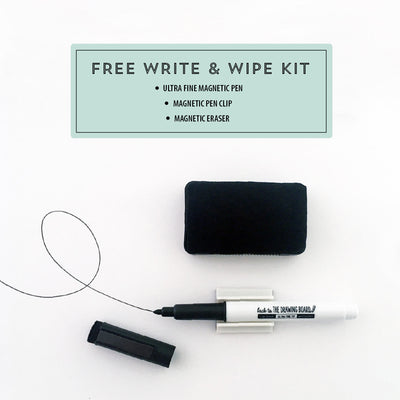 Ultrafine black whiteboard pen and magnetic eraser on a white background| Drawingboardstore