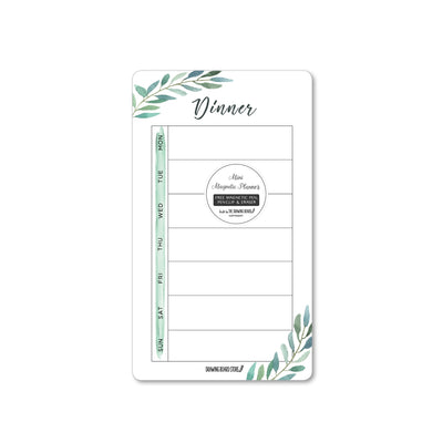 Small white meal planner with green leaves